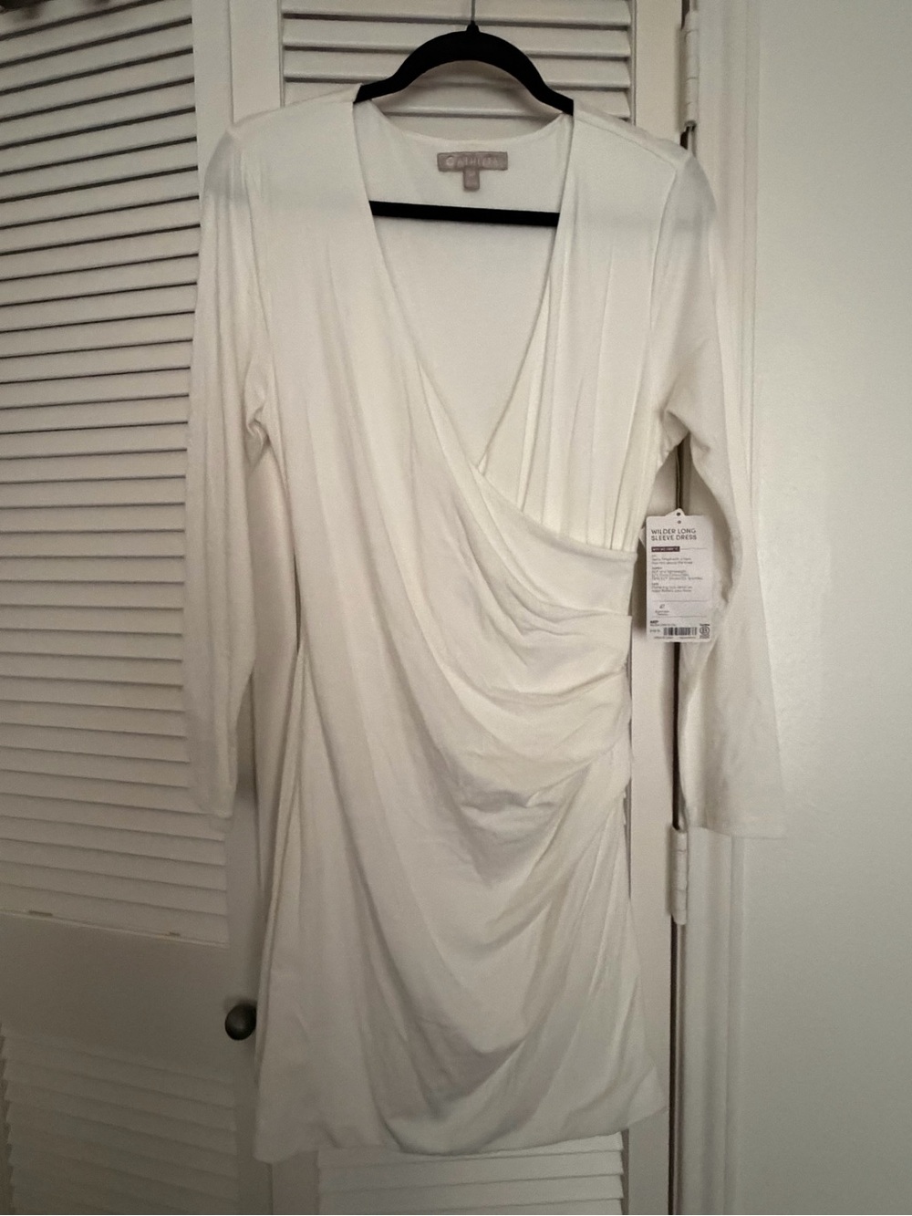 Athleta Wilder Long Sleeve White Wrap-Front Dress - Women NWT Med Petite